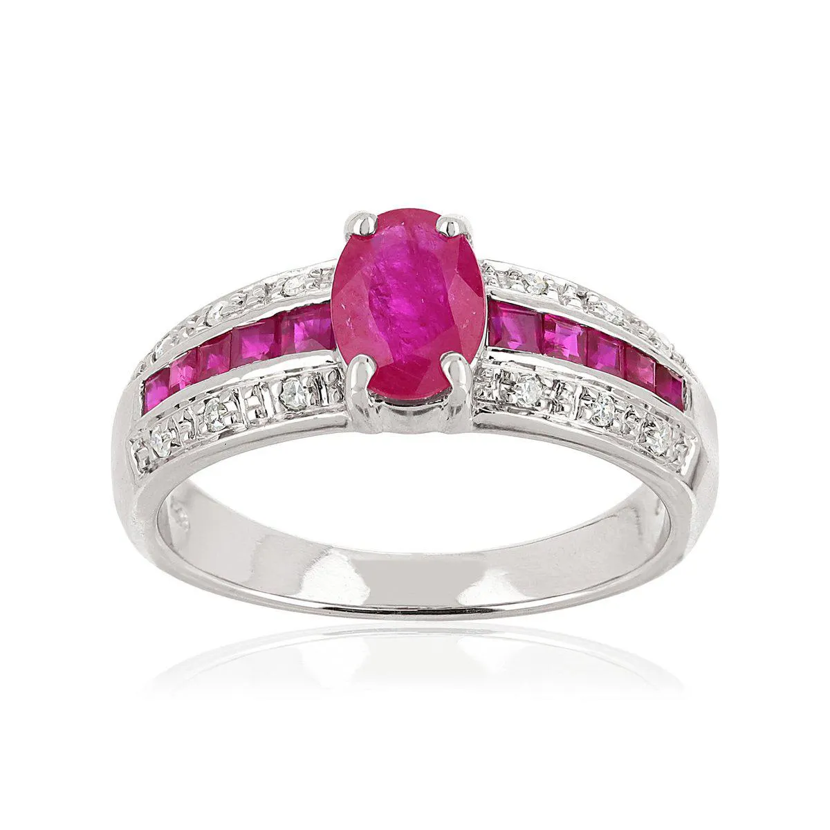 Bague or 750 blanc rubis et diamant