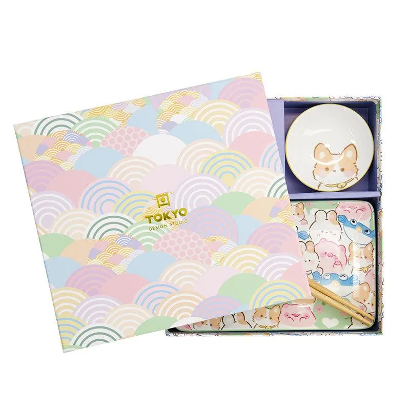 Coffret sushi 6 pièces porcelaine Kawaii animals Tokyo Design