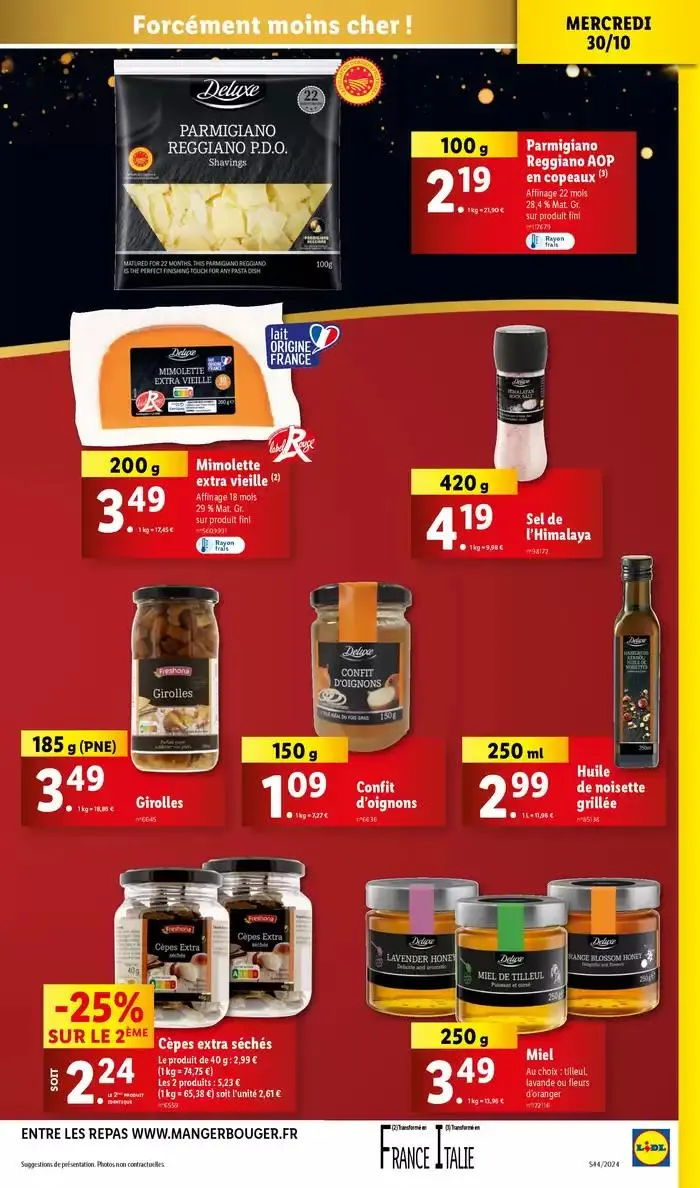 Bénéficiez de promotions sur une sélection de produits, incluant viande, fruit et fromage du 30 octobre au 5 novembre 2024 - Catalogue page 25