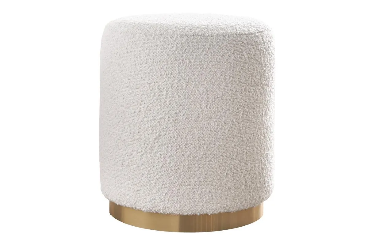 Pouf rond en tissu effet laine bouclée blanc cassé et métal doré D40 cm AMAYA