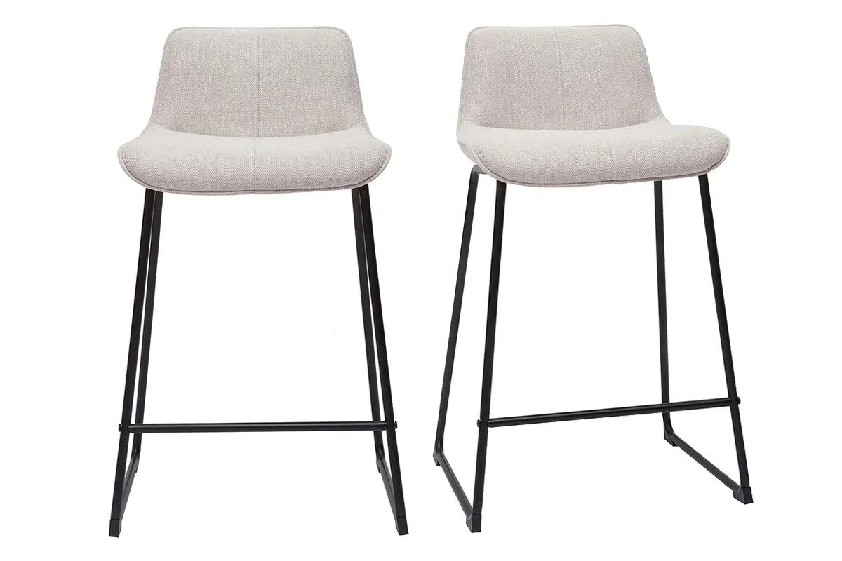 Tabourets de bar en tissu effet velours texturé beige et métal H65 cm (lot de 2) BOOST