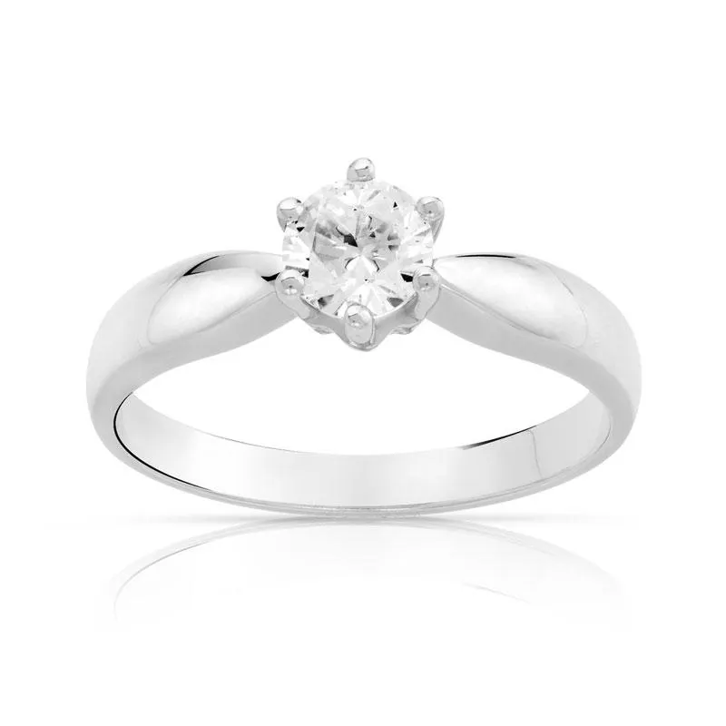 Bague solitaire or 750 blanc dia 50/100e de carat