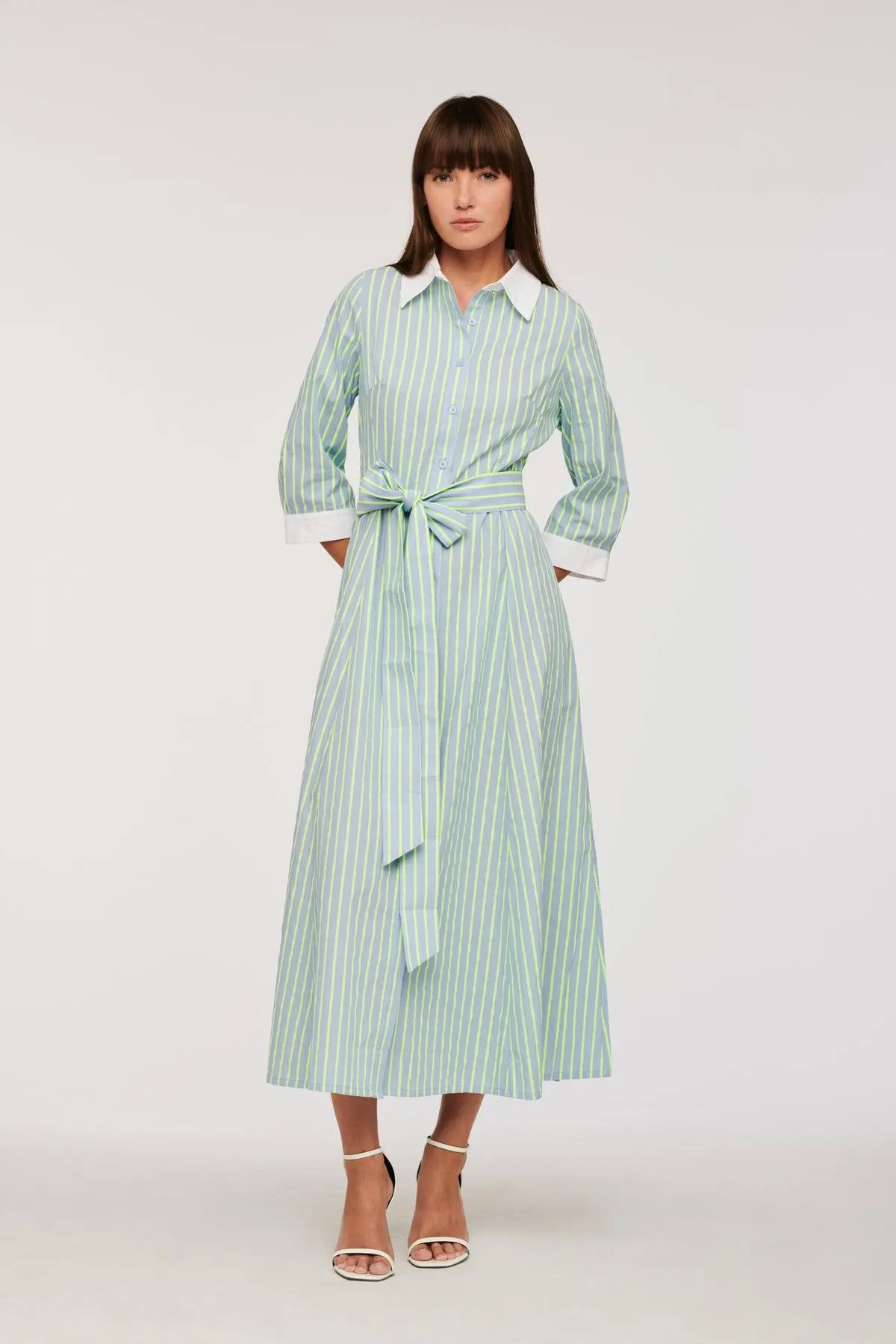 Robe chemise longue à rayures