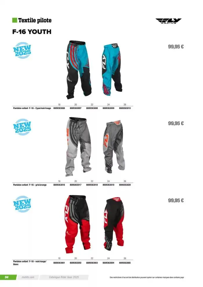 FLY RACING 2025 du 20 novembre au 31 août 2025 - Catalogue page 96