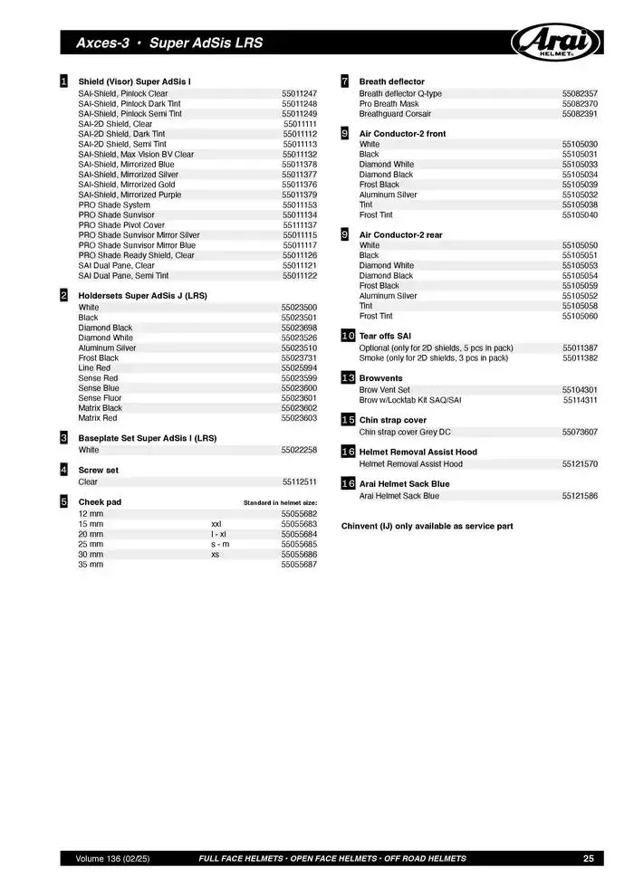 ARAI Parts Book 2025 du 21 février au 31 décembre 2025 - Catalogue page 25