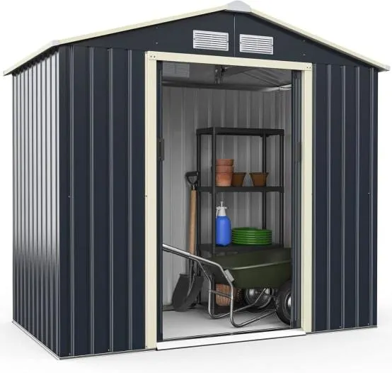 Abri de jardin avec 2 portes coulissantes verrouillables, 4 trous d’aération 213,5 x 127 x 194,5cm