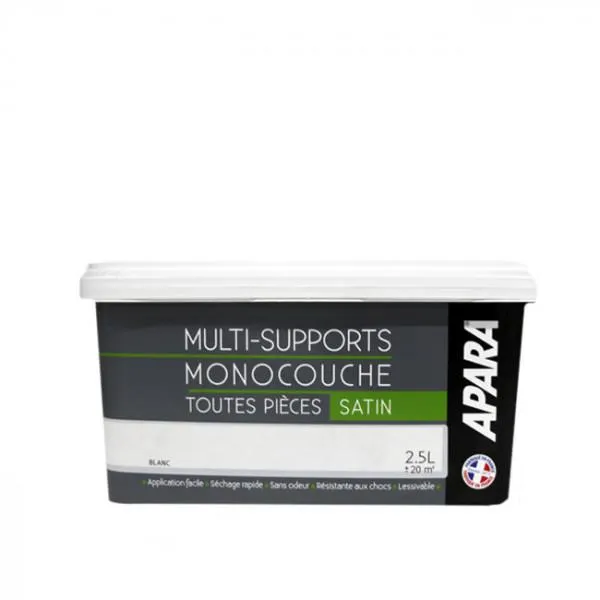 Peinture Apara multi-supports Murs, plafonds, boiseries, plinthes... blanc satin 2,5L