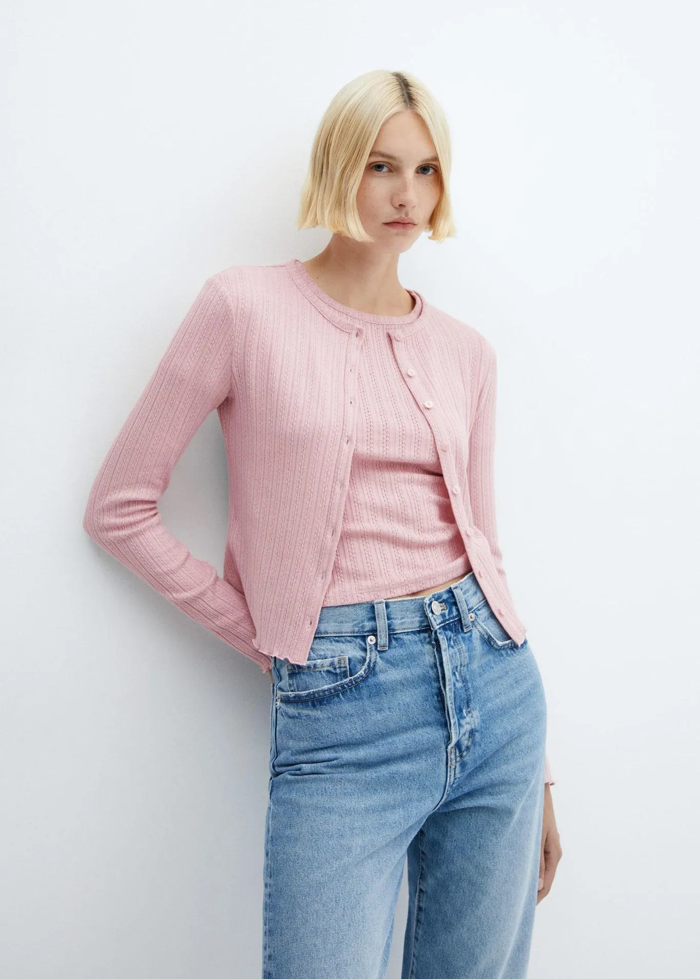 Texturált bordáskötött kardigán