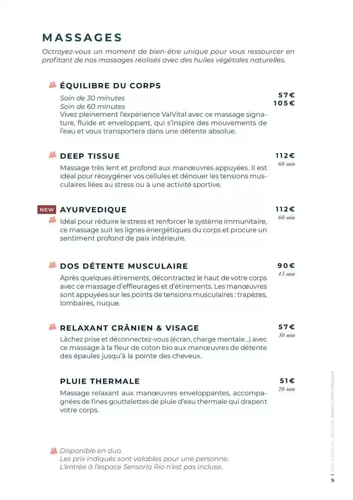 Carte Spa Saint-Lary-Soulan 2025 du 9 décembre au 31 décembre 2025 - Catalogue page 9