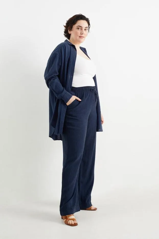 Cloth trousers - mid-rise waist - wide leg - linen blend