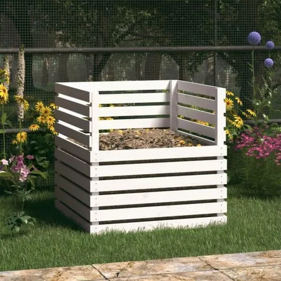 Composteur de jardin 500L en bois de pin pour recyclage déchets Blanc – ComfortXL Outdoor Living