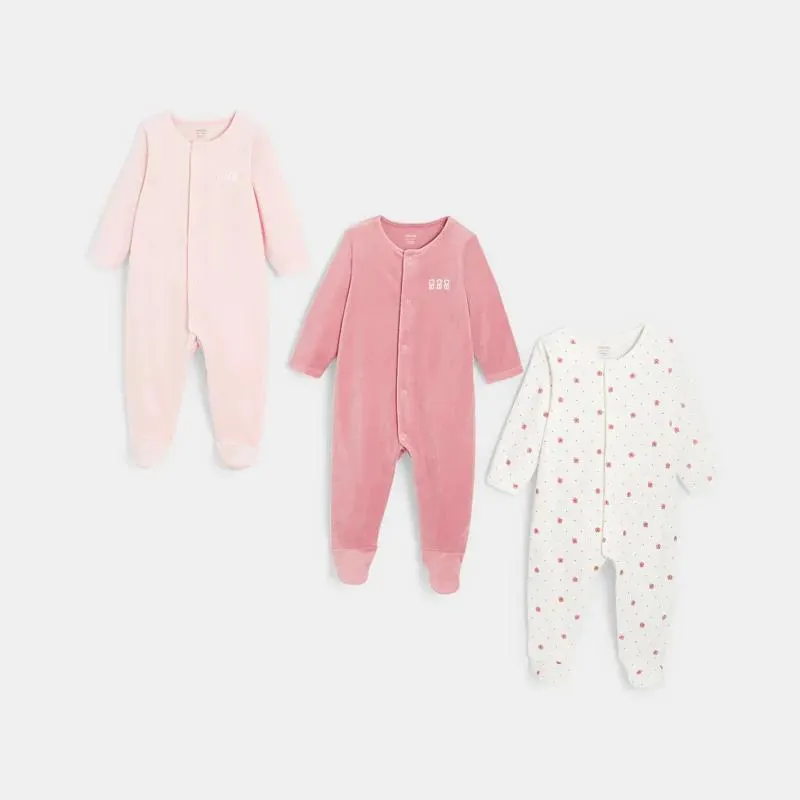 Dors-bien velours (lot de 3) rose naissance