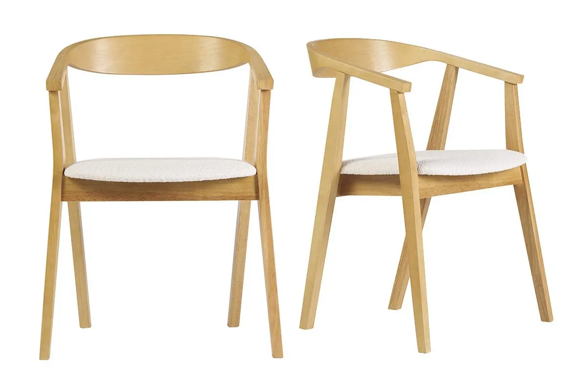 Chaises scandinaves bois clair et tissu effet laine bouclée blanc (lot de 2) BAHIA