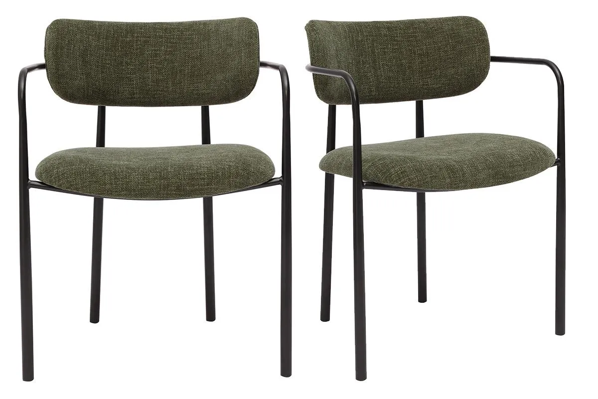 Chaises en tissu effet velours texturé vert kaki et métal noir (lot de 2) SWIFT