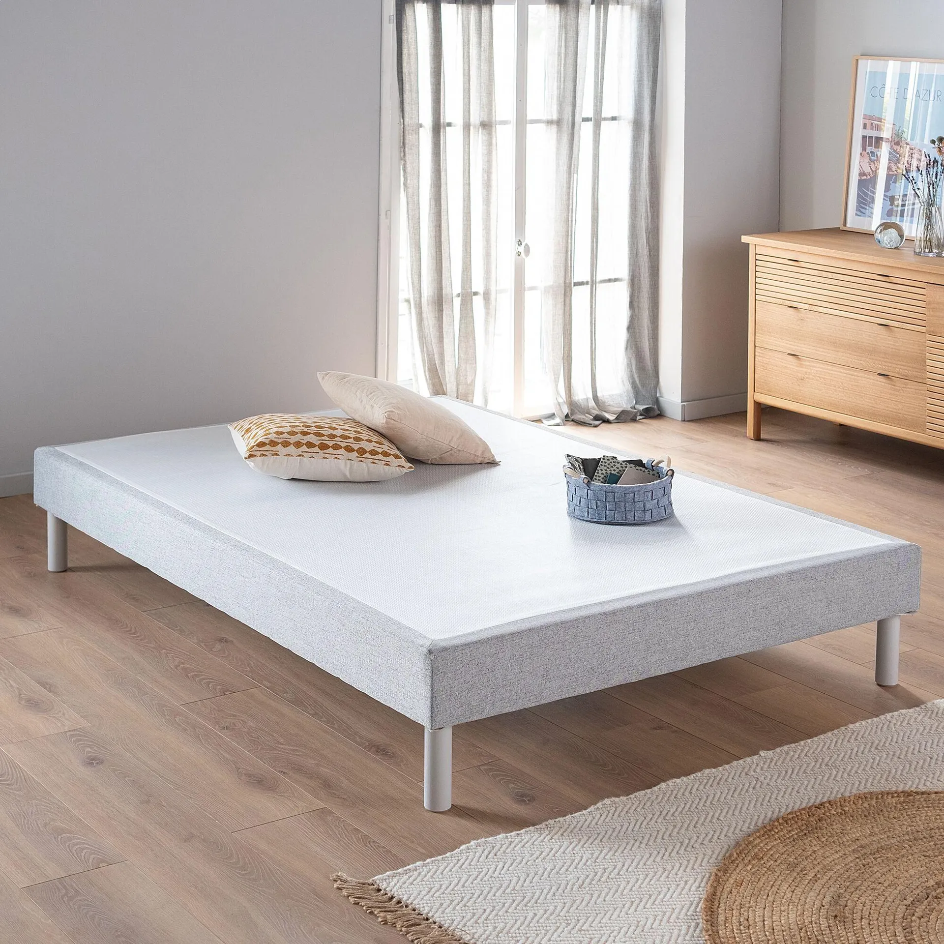 Sommier tapissier 140x190cm gris clair