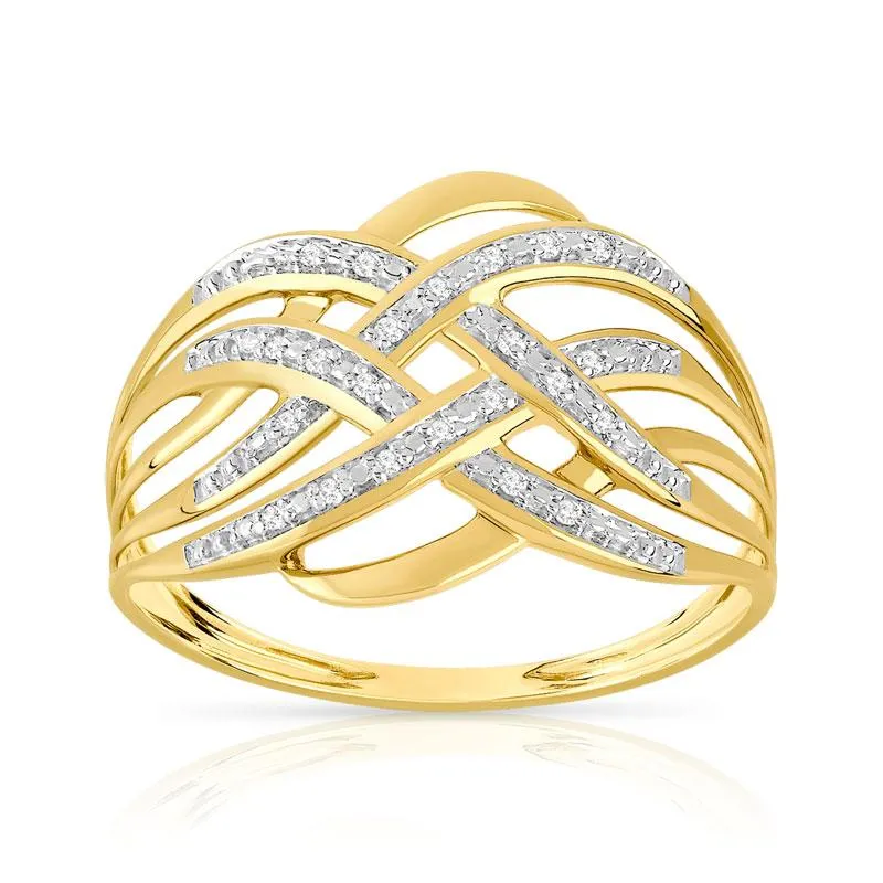 Bague or 375 2 tons entrelacée diamants