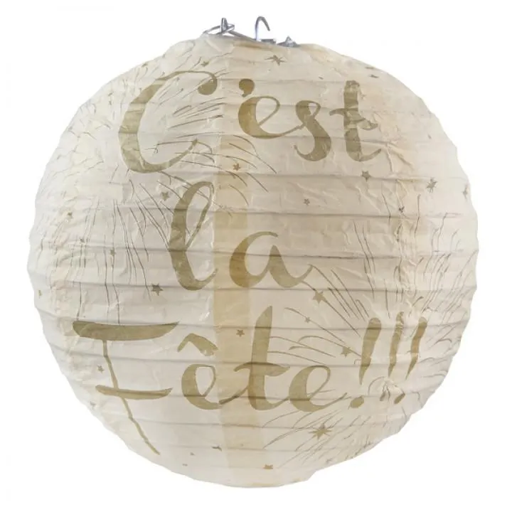 Lot de 2 lanternes ivoire en papier C'est la fête D 20 cm.