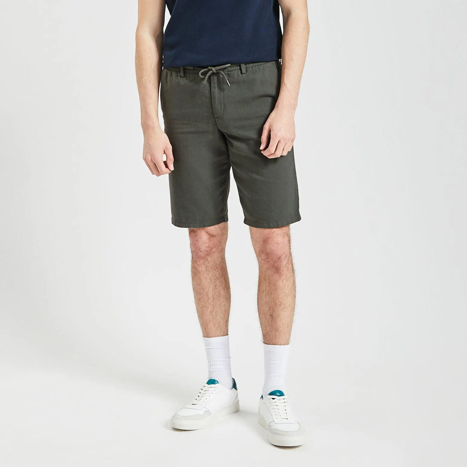 Bermuda uni en coton lin - Vert kaki