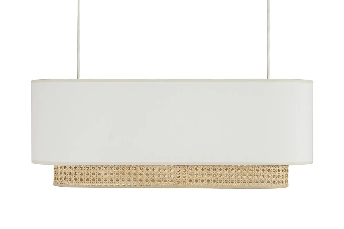 Abat-jour pour suspension double en tissu blanc et cannage rotin naturel L62 cm TIWY