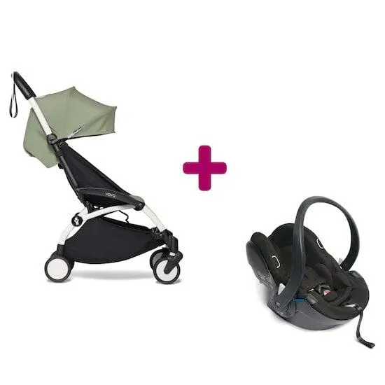 Pack poussette YOYO² chassis blanc + coque yoyo + pack 6+ olive de BABYZEN