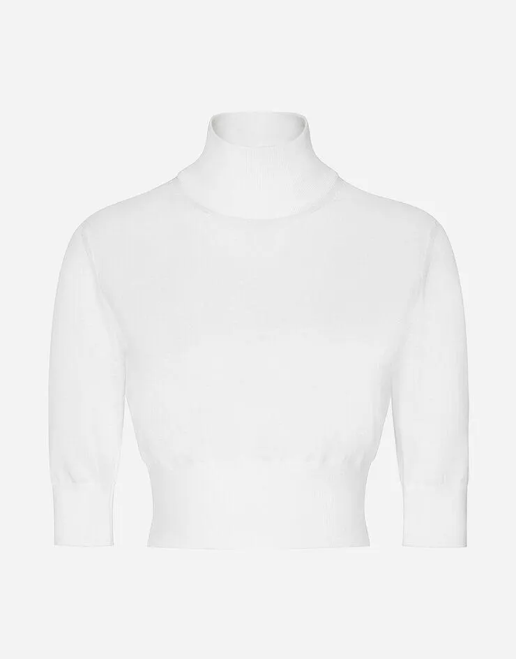 Pull cropped en coton et soie