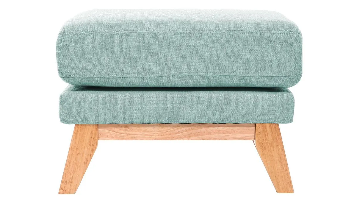 Pouf repose-pieds déhoussable scandinave en tissu vert lagon et bois clair OSLO