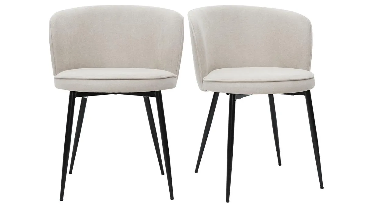 Chaises design en tissu effet velours beige et métal noir (lot de 2) SERIF
