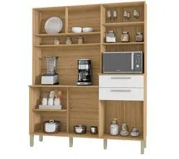 Buffet De Cuisine 6 Portes 2 Tiroirs Chêne Et Blanc L 160.7 H 196 P 38.8 Cm