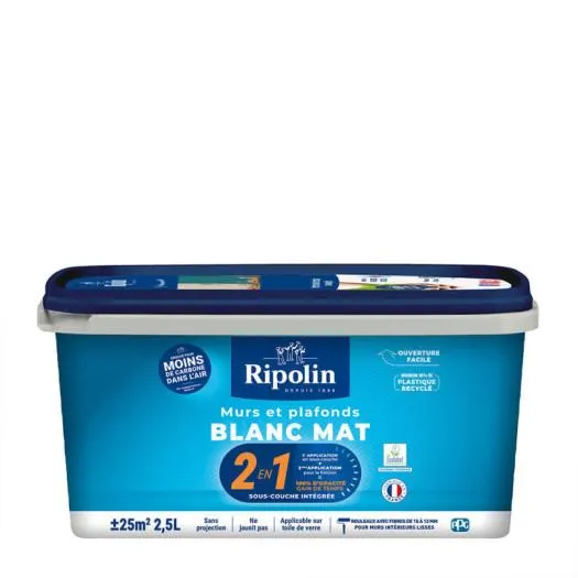 Peinture Ripolin murs et plafonds 2 en 1 sous-couche intégrée blanc mat 2.5L