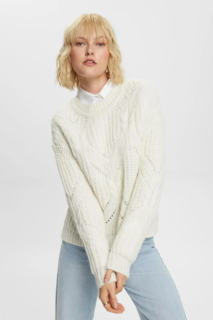 Pull-over en laine mélangée à maille ajourée
