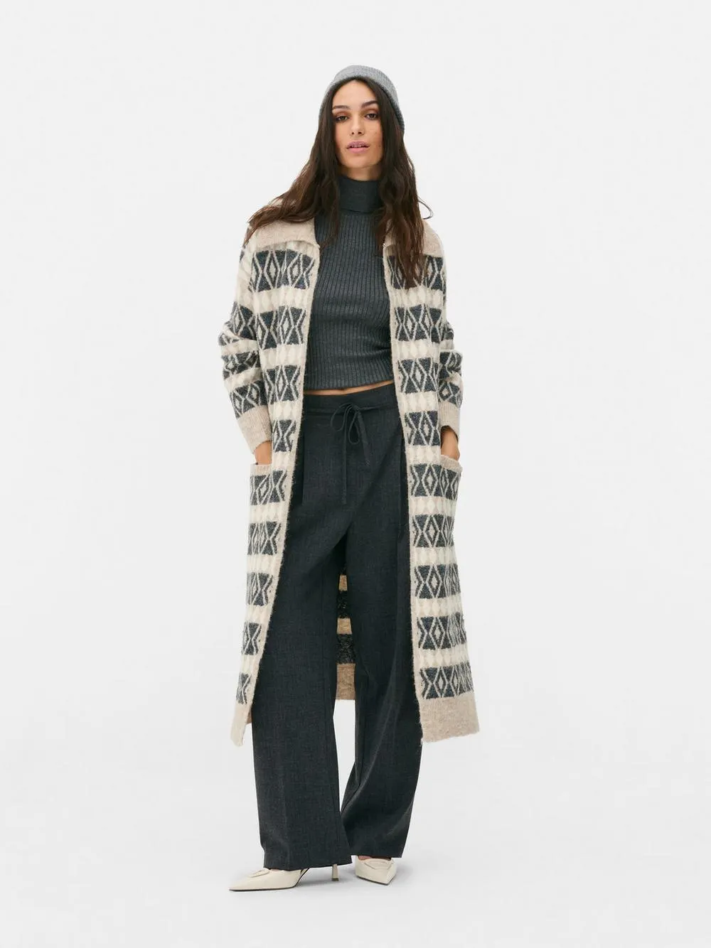 Cardigan jacquard con cintura