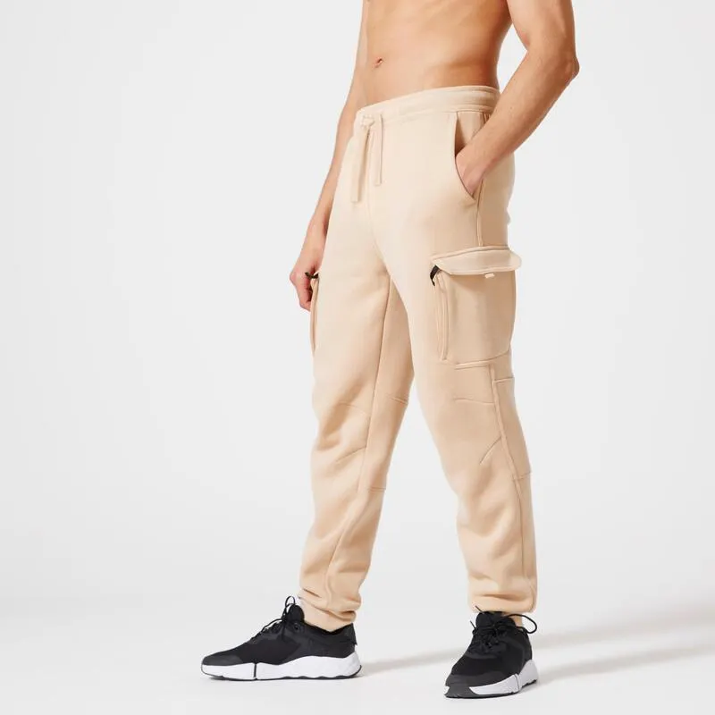 Pantaloni tuta uomo palestra 520 regular fit felpati beige