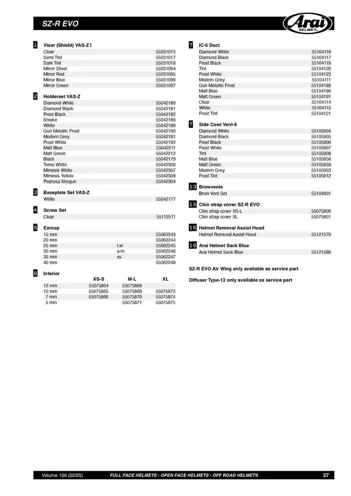 ARAI Parts Book 2025 du 21 février au 31 décembre 2025 - Catalogue page 37