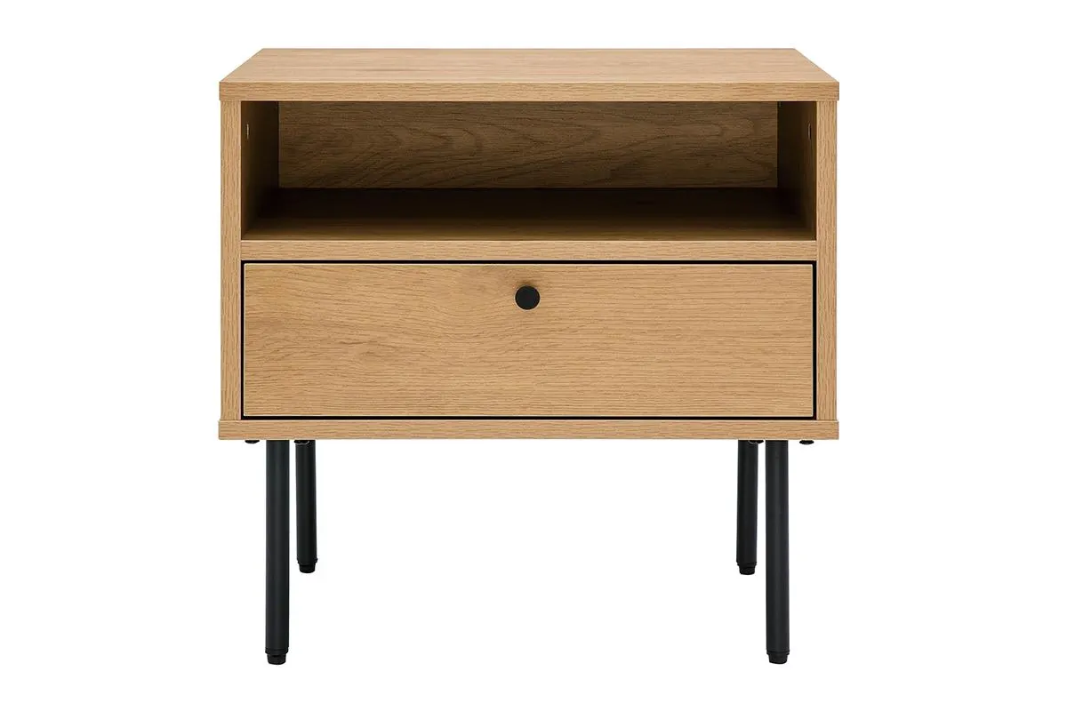 Table de chevet avec rangements finition bois clair chêne et métal noir L50 cm PERNELLE