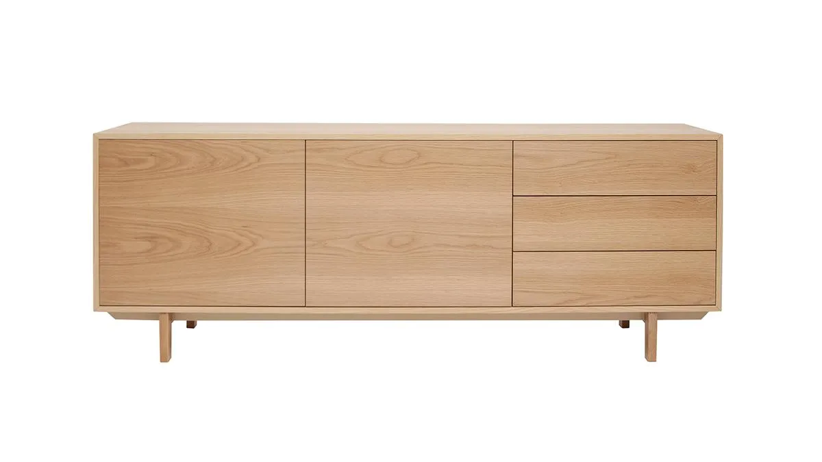Buffet scandinave en bois clair 2 portes 3 tiroirs L195cm SID
