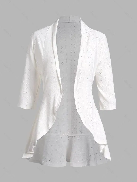 Haut Décontracté Brodé Ouvert en Avant en Couleur Unie Ourlet à Volants