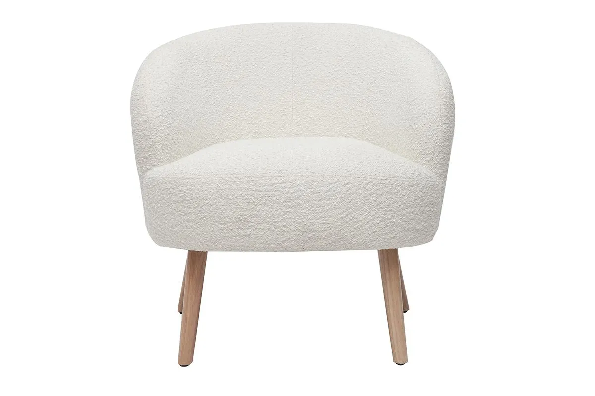 Fauteuil scandinave en tissu effet laine bouclée blanc cassé et bois clair MAGGIE