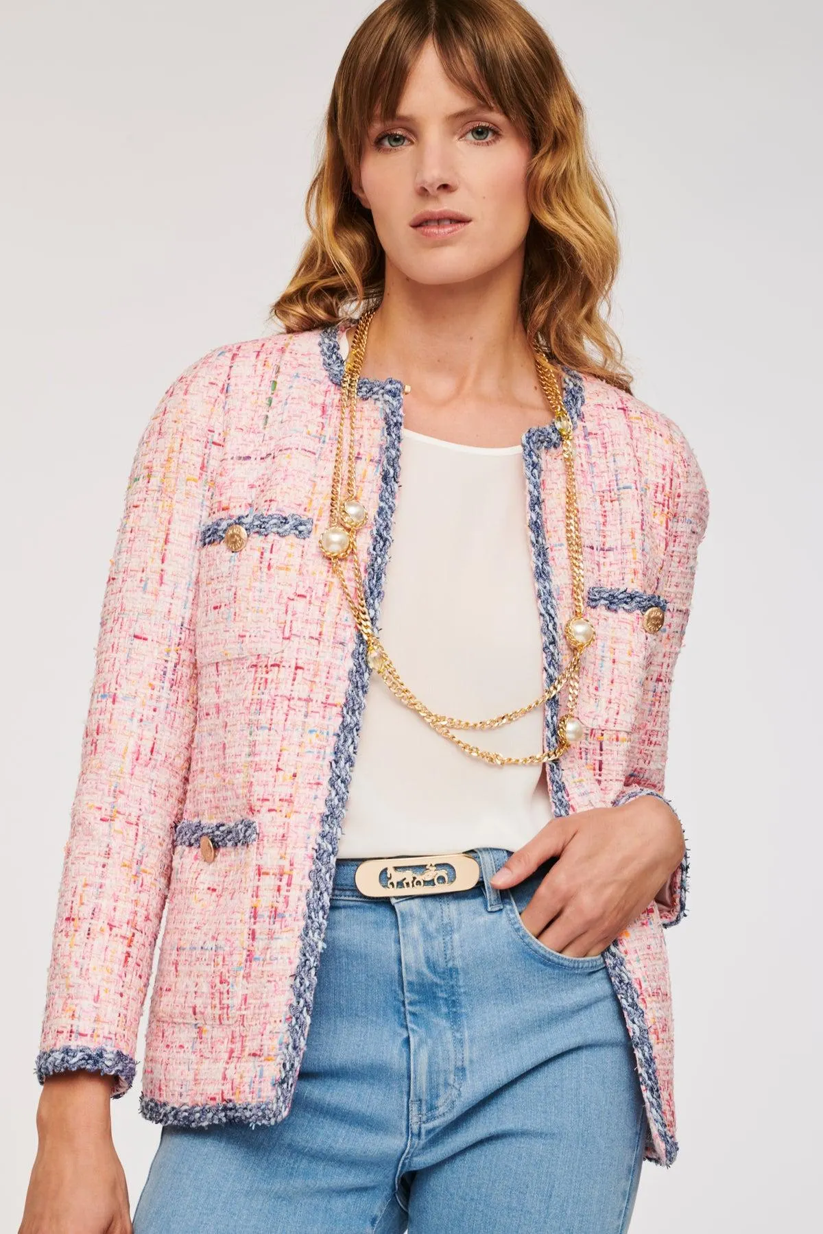 Veste en tweed à galon effet jean