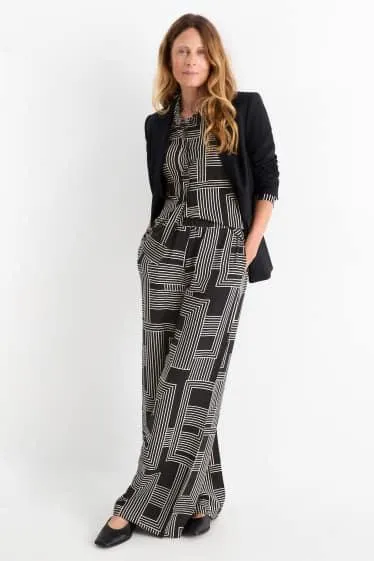 Cloth trousers - high waist - wide leg - patterned