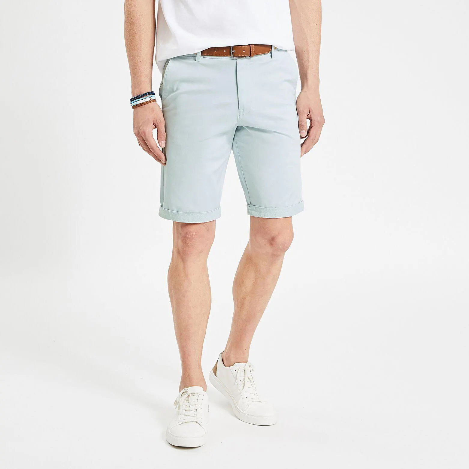 Bermuda chino uni avec ceinture - Bleu clair