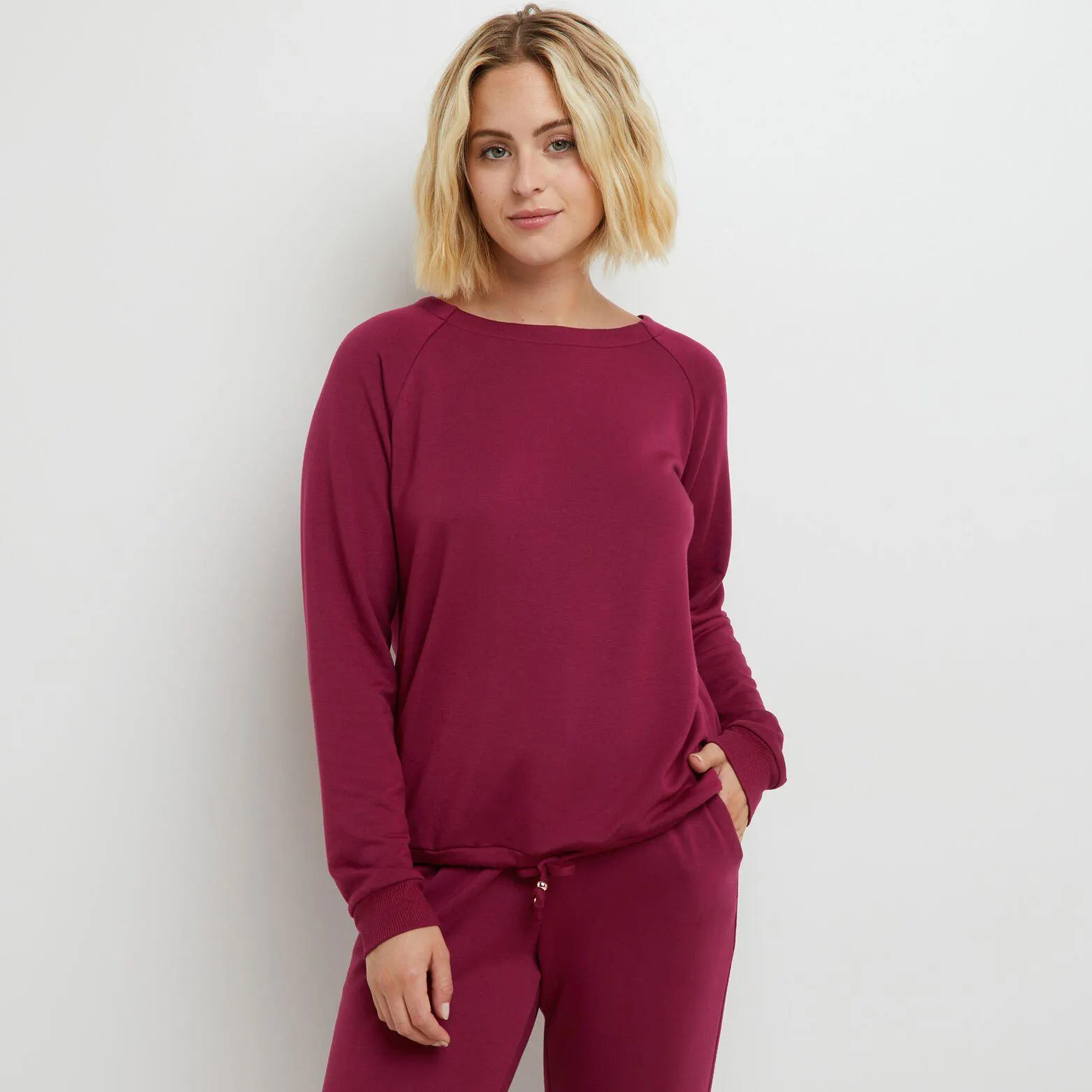 T-SHIRT MANCHES LONGUES MAILLE BORDEAUX