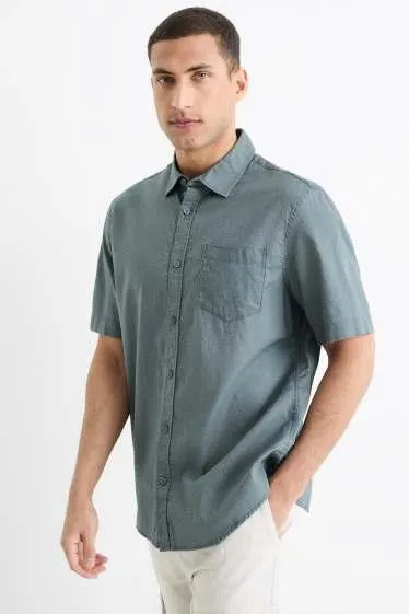 Shirt - regular fit - kent collar - linen blend