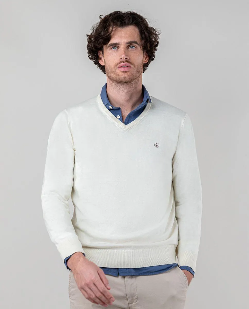 Jersey Cuello Pico Coderas Crudo