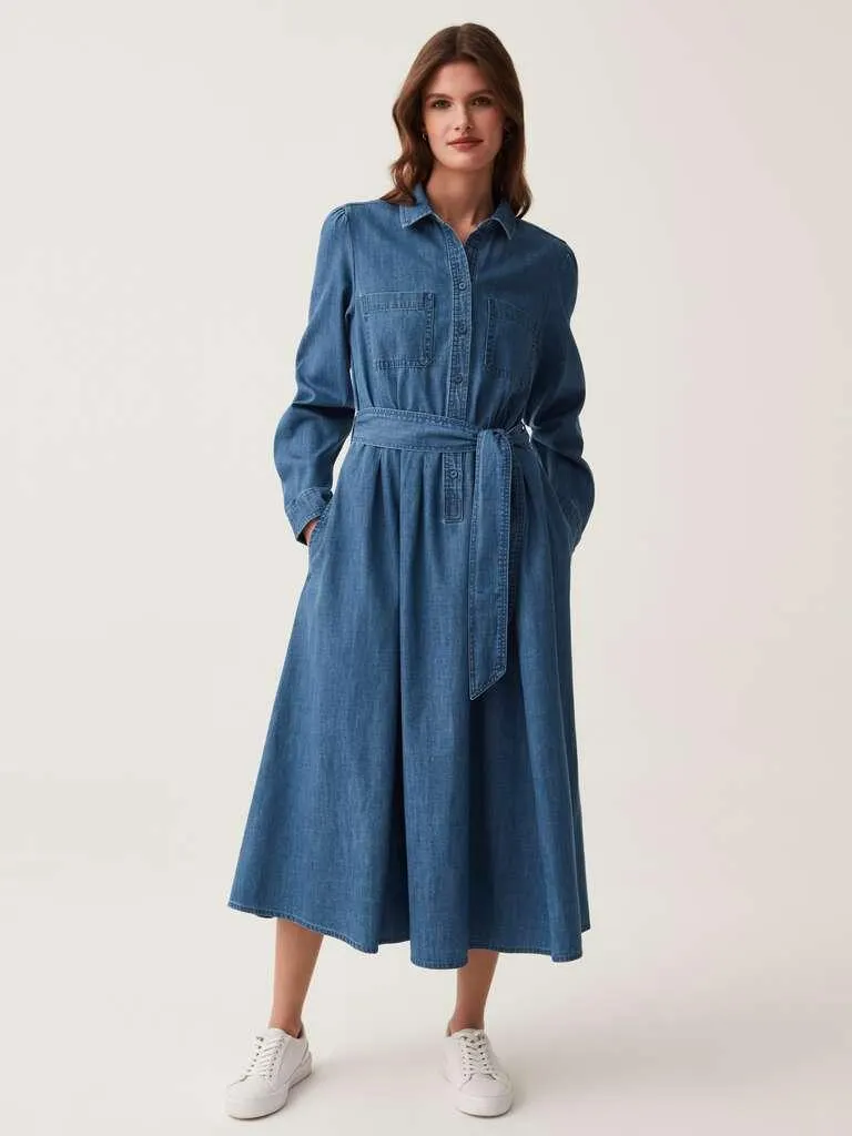 Denim shirt dress with pockets Denim