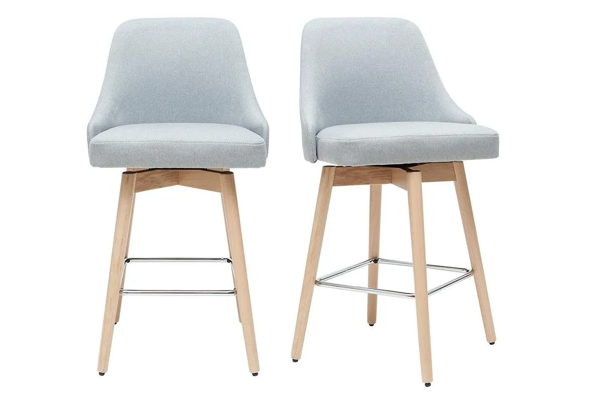 Tabourets de bar scandinaves pivotants 360° en tissu gris clair et bois hêtre massif H65 cm (lot de 2) HASTA
