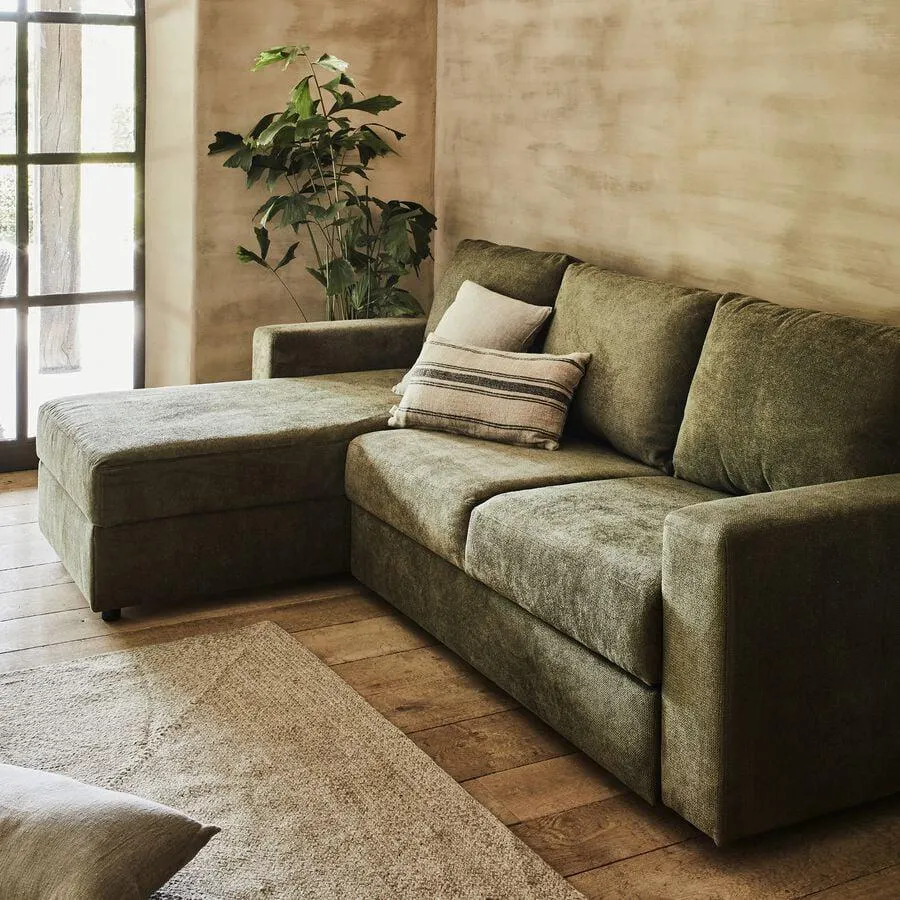 Canapé d'angle réversible convertible en tissu tramé - vert cèdre