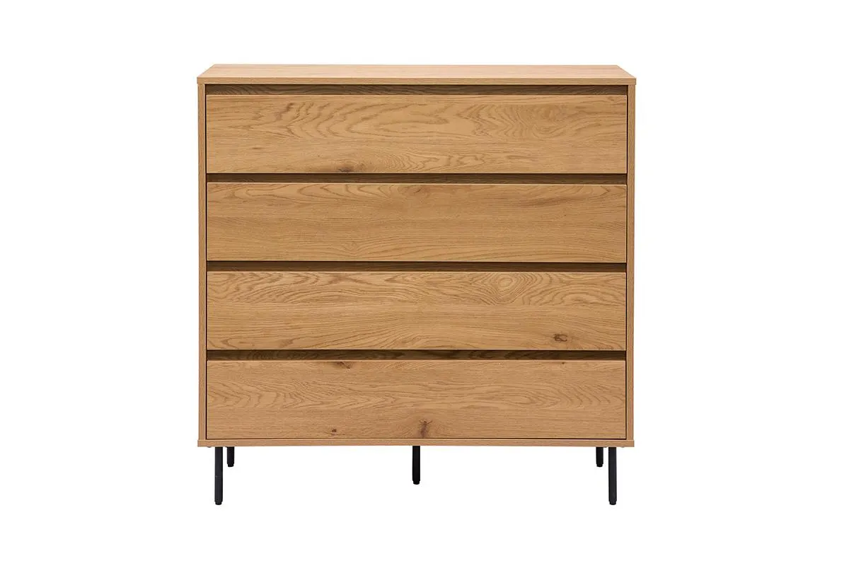 Commode finition bois clair chêne 4 tiroirs L100 cm ARAGON