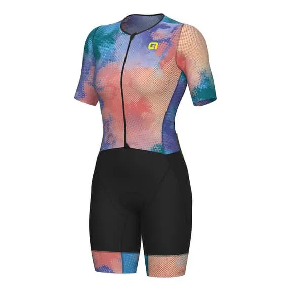 Combinaison de triathlon Alé Bomb manche courte rose bleu clair noir femme