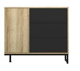 Buffet 2 portes 2 tiroirs TWINS 2 imitation chêne et noir