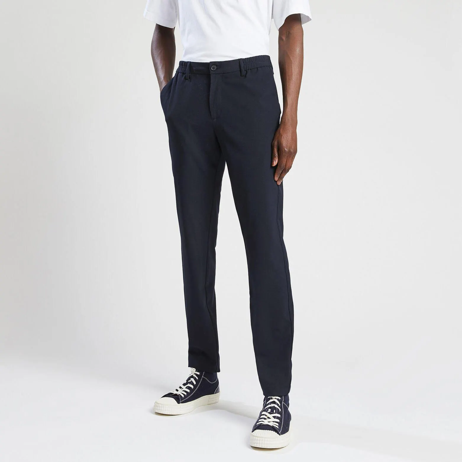Pantalon slim chino taille élastiquée - Bleu moyen